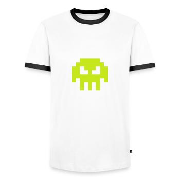 Alien Invader from Sapce (skull, plain) - Men's Ringer Shirt - white/black - Front - AI Model Female 172 light (172cm) & AI Model Male 178 dark (178cm)