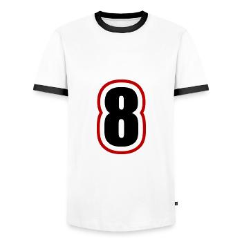 8 Number College - Men's Ringer Shirt - white/black - Front - AI Model Female 172 light (172cm) & AI Model Male 178 dark (178cm)