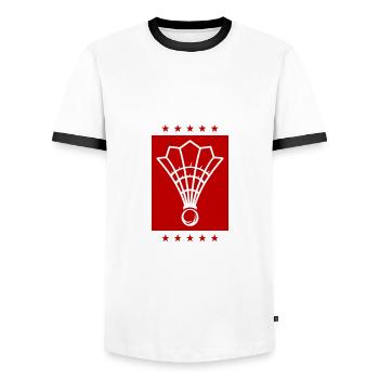 L’équipe de l’icône du badminton - T-shirt contrasté Homme - blanc/noir - Devant - AI Model Female 172 light (172cm) & AI Model Male 178 dark (178cm)