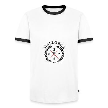 Mallorca 2025 - Men's Ringer Shirt - white/black - Front - AI Model Female 172 light (172cm) & AI Model Male 178 dark (178cm)