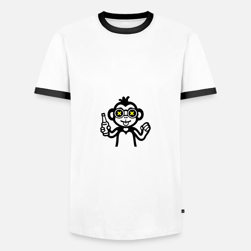 Affe Drinking Lustig Bier - Männer Kontrast-T-Shirt - Weiß/Schwarz