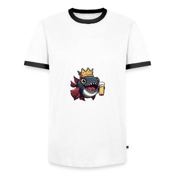Piranha Fish Beer Funny - Men's Ringer Shirt - white/black - Front - AI Model Female 172 light (172cm) & AI Model Male 178 dark (178cm)