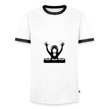 DJ Turntables Festival Party - Men's Ringer Shirt - white/black - Front - AI Model Female 172 light (172cm) & AI Model Male 178 dark (178cm)