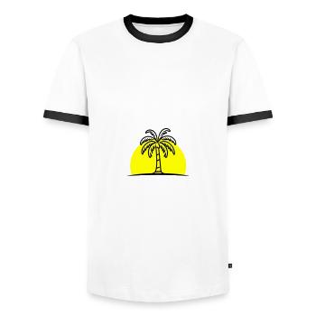 Island Palm Tree Summer Sun - Men's Ringer Shirt - white/black - Front - AI Model Female 172 light (172cm) & AI Model Male 178 dark (178cm)