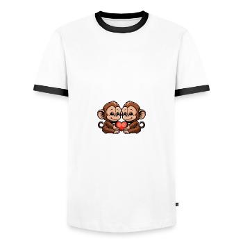 Monkey Couple Heart Valentine's Day - Men's Ringer Shirt - white/black - Front - AI Model Female 172 light (172cm) & AI Model Male 178 dark (178cm)