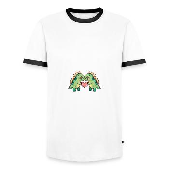 Dinosaure stégosaure couple coeur Saint-Valentin - T-shirt contrasté Homme - blanc/noir - Devant - AI Model Female 172 light (172cm) & AI Model Male 178 dark (178cm)