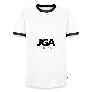 JGA 2025 Junggesellenabschied - Männer Kontrast-T-Shirt - Weiß/Schwarz - Vorne - AI Model Female 172 light (172cm) & AI Model Male 178 dark (178cm)