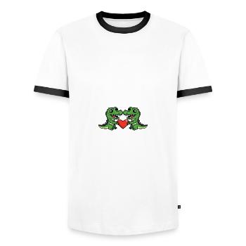 Alligator Paar Valentinstag - Männer Kontrast-T-Shirt - Weiß/Schwarz - Vorne - AI Model Female 172 light (172cm) & AI Model Male 178 dark (178cm)
