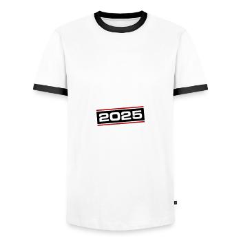 2025 Jahr - Männer Kontrast-T-Shirt - Weiß/Schwarz - Vorne - AI Model Female 172 light (172cm) & AI Model Male 178 dark (178cm)