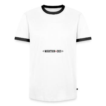 Marathon 2025 - Men's Ringer Shirt - white/black - Front - AI Model Female 172 light (172cm) & AI Model Male 178 dark (178cm)