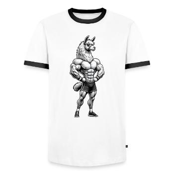Llama Alpaga Muscle Fitness Musculateur - T-shirt contrasté Homme - blanc/noir - Devant - AI Model Female 172 light (172cm) & AI Model Male 178 dark (178cm)
