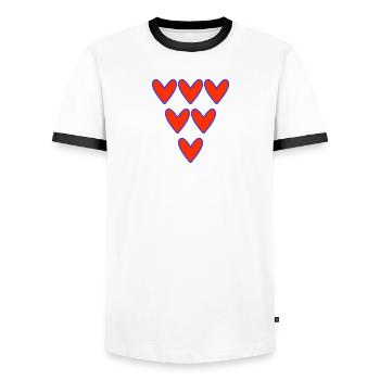 HERZ. HERZ. VALENTINSTAG. LIEBE. LIEBE. PAAR. - Männer Kontrast-T-Shirt - Weiß/Schwarz - Vorne - AI Model Female 172 light (172cm) & AI Model Male 178 dark (178cm)