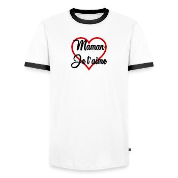 MOTHER'S DAY. HAPPY MOTHER'S DAY - Men's Ringer Shirt - white/black - Front - AI Model Female 172 light (172cm) & AI Model Male 178 dark (178cm)