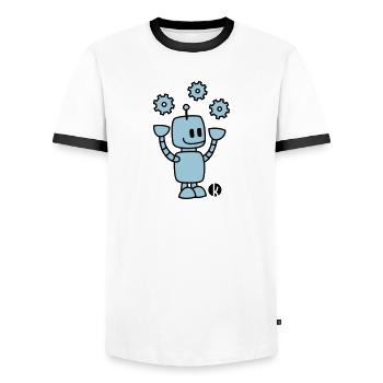 Happy Robot (2c) - T-shirt contrasté Homme - blanc/noir - Devant - AI Model Female 172 light (172cm) & AI Model Male 178 dark (178cm)