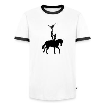 Voltigieren - Männer Kontrast-T-Shirt - Weiß/Schwarz - Vorne - AI Model Female 172 light (172cm) & AI Model Male 178 dark (178cm)