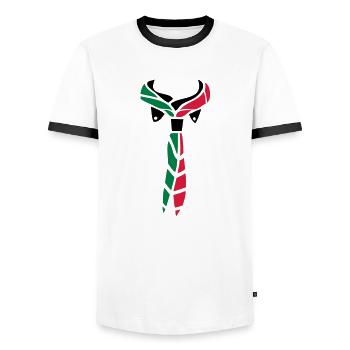 Pfadfinder Schal - Männer Kontrast-T-Shirt - Weiß/Schwarz - Vorne - AI Model Female 172 light (172cm) & AI Model Male 178 dark (178cm)