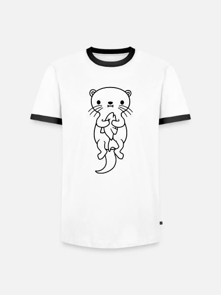faim d’otter mange du poisson - T-shirt contrasté Homme - blanc/noir