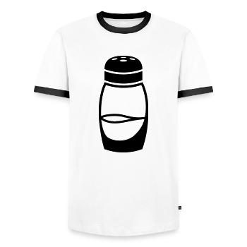 Salt shaker logo design - Men's Ringer Shirt - white/black - Front - AI Model Female 172 light (172cm) & AI Model Male 178 dark (178cm)
