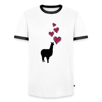 lama herzen - Männer Kontrast-T-Shirt - Weiß/Schwarz - Vorne - AI Model Female 172 light (172cm) & AI Model Male 178 dark (178cm)