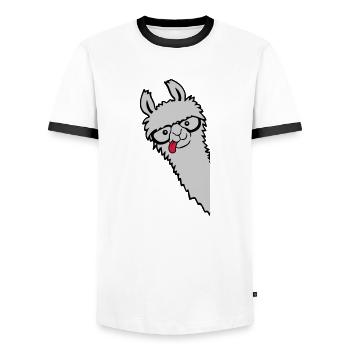 Nerd Horn Lunettes Lama - T-shirt contrasté Homme - blanc/noir - Devant - AI Model Female 172 light (172cm) & AI Model Male 178 dark (178cm)