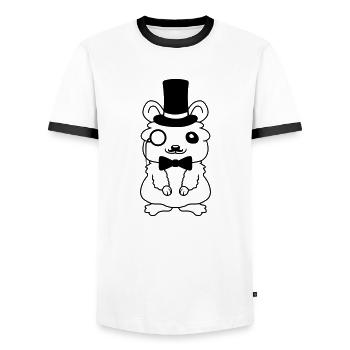 Cylinder Hat Hamster Lord - T-shirt contrasté Homme - blanc/noir - Devant - AI Model Female 172 light (172cm) & AI Model Male 178 dark (178cm)