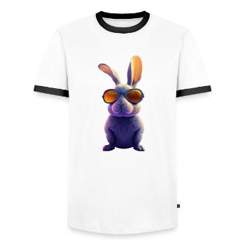 Rabbit2 - Männer Kontrast-T-Shirt - Weiß/Schwarz - Vorne - AI Model Female 172 light (172cm) & AI Model Male 178 dark (178cm)
