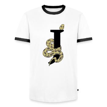 Buchstabe j Schlange - Männer Kontrast-T-Shirt - Weiß/Schwarz - Vorne - AI Model Female 172 light (172cm) & AI Model Male 178 dark (178cm)