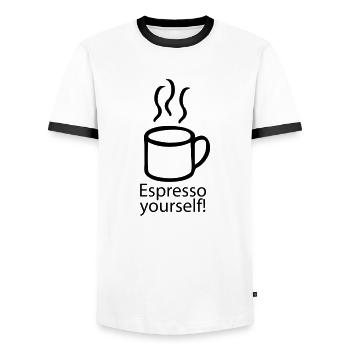 Espresso yourself Kaffee - Männer Kontrast-T-Shirt - Weiß/Schwarz - Vorne - AI Model Female 172 light (172cm) & AI Model Male 178 dark (178cm)