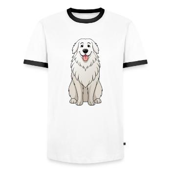 Serene Great Pyrenees Digital Art - Men's Ringer Shirt - white/black - Front - AI Model Female 172 light (172cm) & AI Model Male 178 dark (178cm)
