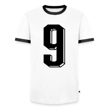 Nummer 9 - Zahl NEUN Trikotnummer 9 Jahre - Männer Kontrast-T-Shirt - Weiß/Schwarz - Vorne - AI Model Female 172 light (172cm) & AI Model Male 178 dark (178cm)