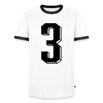 Nummer 3 - Zahl DREI Trikotnummer 3 Jahre - Männer Kontrast-T-Shirt - Weiß/Schwarz - Vorne - AI Model Female 172 light (172cm) & AI Model Male 178 dark (178cm)