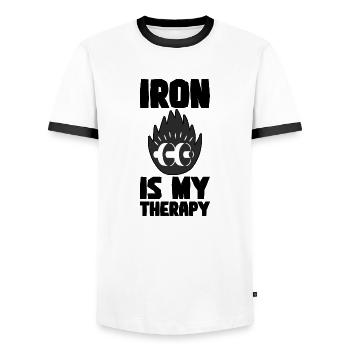 Iron Is My Therapy 4 - Men's Ringer Shirt - white/black - Front - AI Model Female 172 light (172cm) & AI Model Male 178 dark (178cm)