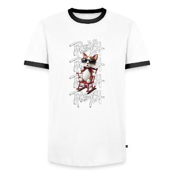 Cool Pussycat - Knitted Cat with Style - Männer Kontrast-T-Shirt - Weiß/Schwarz - Vorne - AI Model Female 172 light (172cm) & AI Model Male 178 dark (178cm)