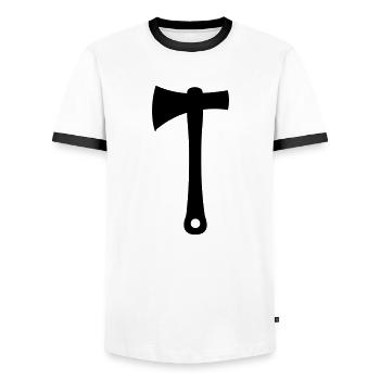 axe - Men's Ringer Shirt - white/black - Front - AI Model Female 172 light (172cm) & AI Model Male 178 dark (178cm)
