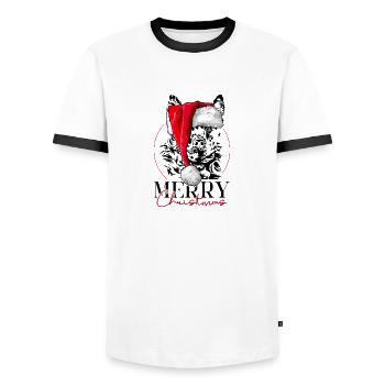 Santa MUDI Merry Christmas Dogs Dog Wilsigns - Men's Ringer Shirt - white/black - Front - AI Model Female 172 light (172cm) & AI Model Male 178 dark (178cm)