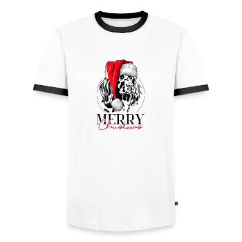 Santa Kleiner Münsterländer Merry Christmas Hunde - Männer Kontrast-T-Shirt - Weiß/Schwarz - Vorne - AI Model Female 172 light (172cm) & AI Model Male 178 dark (178cm)