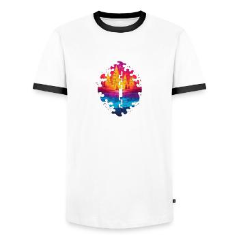 beautiful jigsaw puzzle landscape - Men's Ringer Shirt - white/black - Front - AI Model Female 172 light (172cm) & AI Model Male 178 dark (178cm)