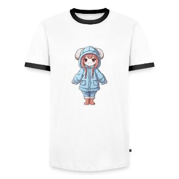 Magical Happiness - The Cute Anime Girl - Men's Ringer Shirt - white/black - Front - AI Model Female 172 light (172cm) & AI Model Male 178 dark (178cm)