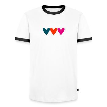 MOM. MOTHER'S DAY. HEART. FEAST. HAPPY BIRTHDAY - Men's Ringer Shirt - white/black - Front - AI Model Female 172 light (172cm) & AI Model Male 178 dark (178cm)