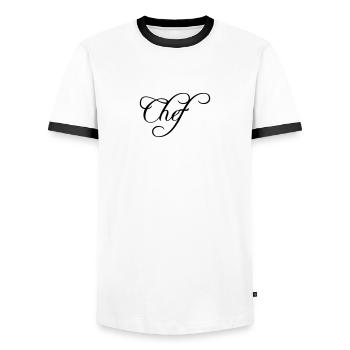 Chef Koch Chefkoch Mütze Logo Text Sternekoch - Männer Kontrast-T-Shirt - Weiß/Schwarz - Vorne - AI Model Female 172 light (172cm) & AI Model Male 178 dark (178cm)