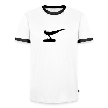 Turnen - Männer Kontrast-T-Shirt - Weiß/Schwarz - Vorne - AI Model Female 172 light (172cm) & AI Model Male 178 dark (178cm)