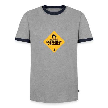 warning extremely volatile square II 2c - Men's Ringer Shirt - grey/navy  - Front - AI Model Female 172 light (172cm) & AI Model Male 178 light (178cm)