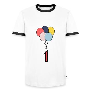 1. 1 JAHR. 1-JÄHRIGES JUBILÄUM. GEBURTSTAG 1 JAHR. EINS - Männer Kontrast-T-Shirt - Weiß/Schwarz - Vorne - AI Model Female 172 light (172cm) & AI Model Male 178 dark (178cm)