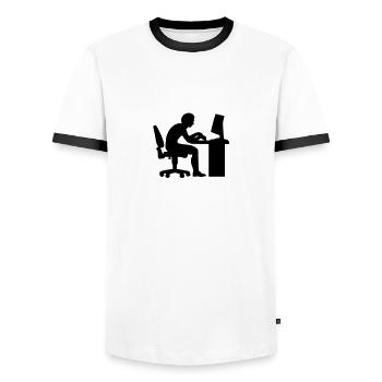 Büro Computer - Männer Kontrast-T-Shirt - Weiß/Schwarz - Vorne - AI Model Female 172 light (172cm) & AI Model Male 178 dark (178cm)