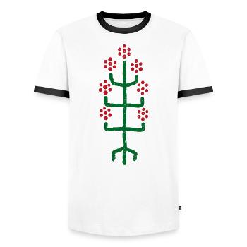 Blume Minimal - Männer Kontrast-T-Shirt - Weiß/Schwarz - Vorne - AI Model Female 172 light (172cm) & AI Model Male 178 dark (178cm)