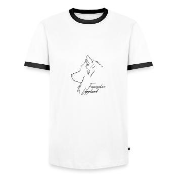 Finnischer Lapphund Profil Hunde Hund Wilsigns - Männer Kontrast-T-Shirt - Weiß/Schwarz - Vorne - AI Model Female 172 light (172cm) & AI Model Male 178 dark (178cm)