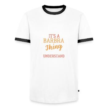 Nom Barbra - T-shirt contrasté Homme - blanc/noir - Devant - AI Model Female 172 light (172cm) & AI Model Male 178 dark (178cm)