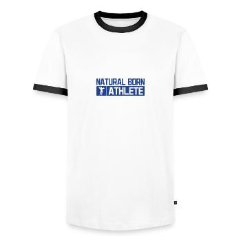 Natural Born Athlete - Men's Ringer Shirt - white/black - Front - AI Model Female 172 light (172cm) & AI Model Male 178 dark (178cm)