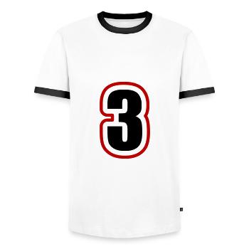 3 Number College - Men's Ringer Shirt - white/black - Front - AI Model Female 172 light (172cm) & AI Model Male 178 dark (178cm)