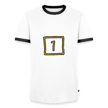 HAPPY BIRTHDAY. HAPPY BIRTHDAY. ANNIVERSARY. - Men's Ringer Shirt - white/black - Front - AI Model Female 172 light (172cm) & AI Model Male 178 dark (178cm)